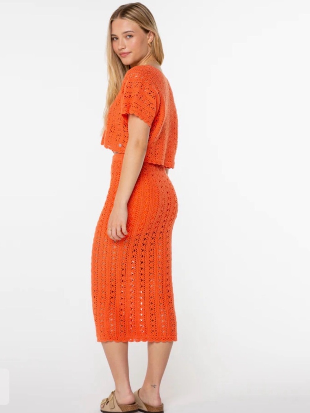 New Roxy Sea Swirl Crocheted Two-Piece Set Small Bright Orange Beachy Boho